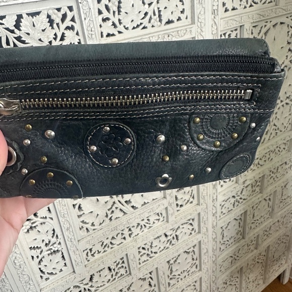 Vintage Fossil Dark Gray Leather Studded Multi Compartment Wallet - Picture 9 of 9